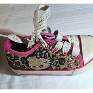 Hello Kitty Sanrio Toddler leopard print sneakers, Sz. 6, Glittery gold & pink